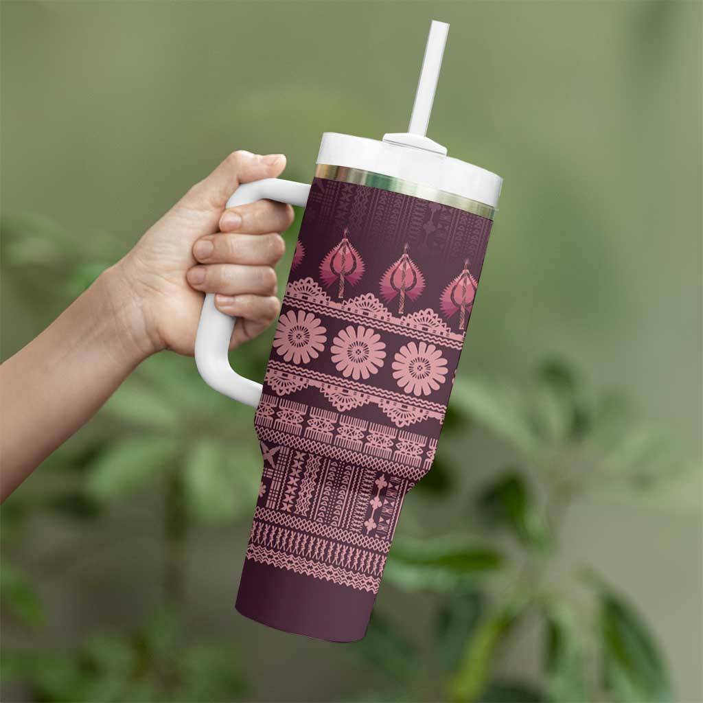 Bula Fiji Iri ni Meke Tumbler With Handle Piqi Fijian Masi LT14 - Polynesian Pride