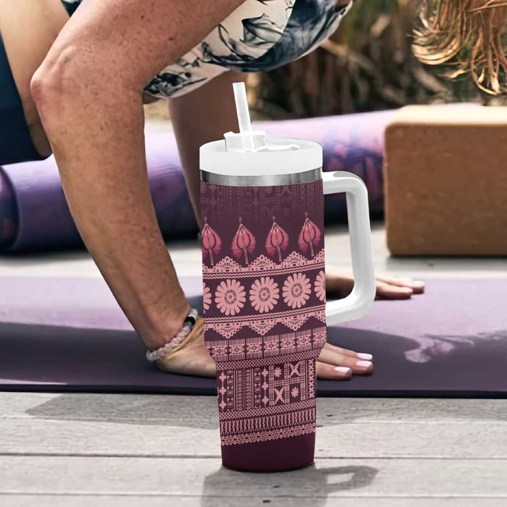 Bula Fiji Iri ni Meke Tumbler With Handle Piqi Fijian Masi LT14 - Polynesian Pride