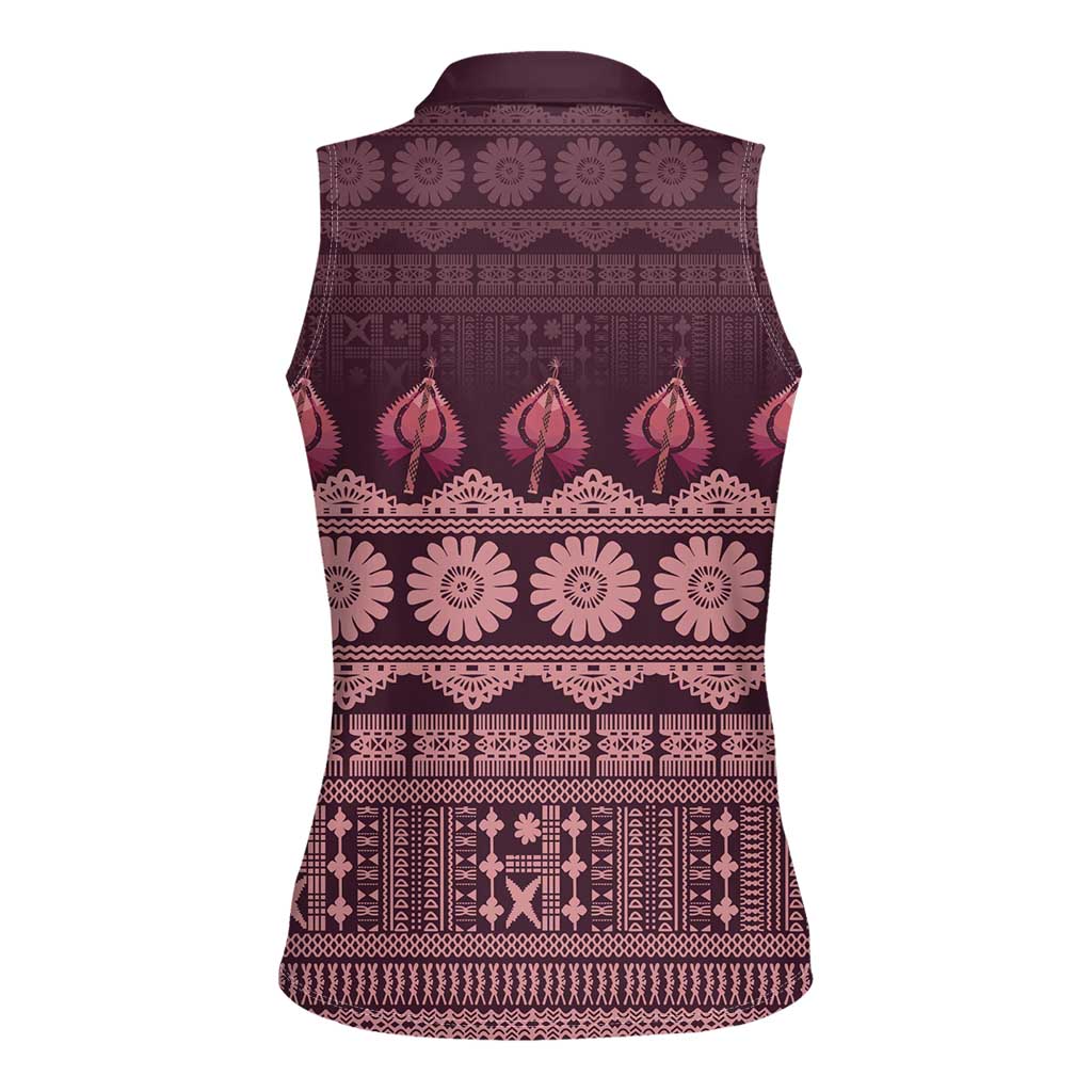 Bula Fiji Iri ni Meke Women Sleeveless Polo Shirt Piqi Fijian Masi - Polynesian Pride