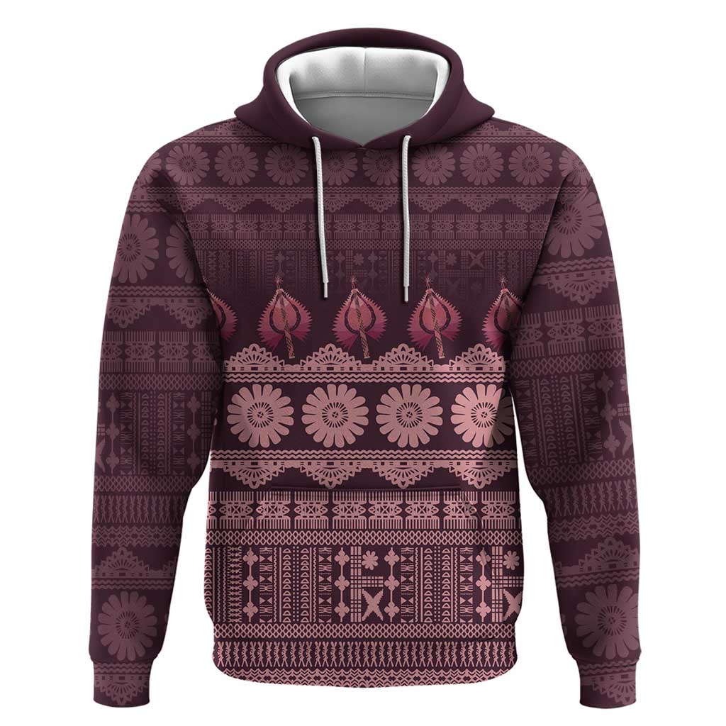 Bula Fiji Iri ni Meke Zip Hoodie Piqi Fijian Masi LT14 Pullover Hoodie Pink - Polynesian Pride