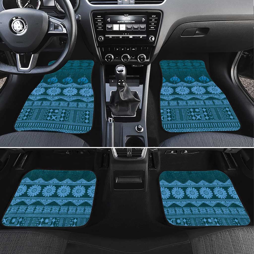 Bula Fiji Iri ni Meke Car Mats Karakarawa Fijian Masi LT14 Set 4pcs Blue - Polynesian Pride