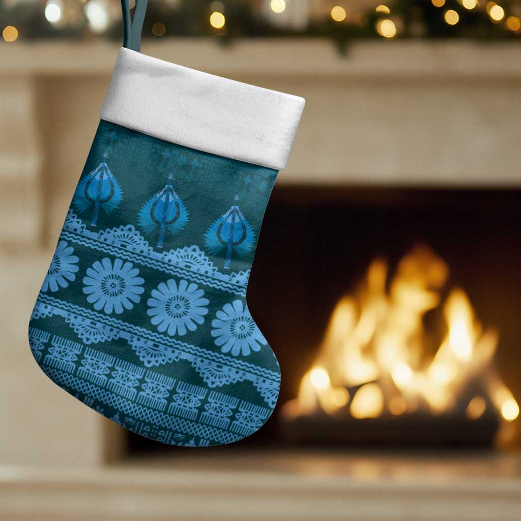 Bula Fiji Iri ni Meke Christmas Stocking Karakarawa Fijian Masi LT14 Set of 2 Blue - Polynesian Pride