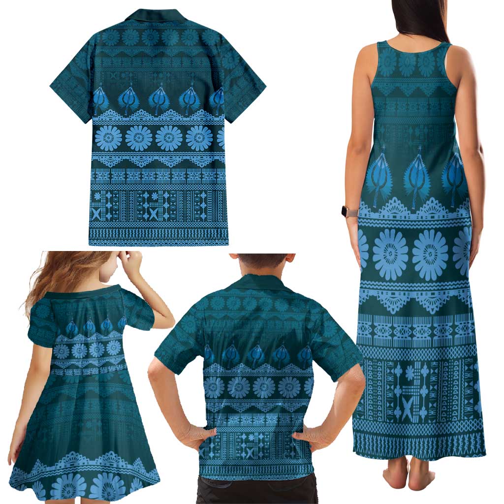 Bula Fiji Iri ni Meke Family Matching Tank Maxi Dress and Hawaiian Shirt Karakarawa Fijian Masi - Polynesian Pride