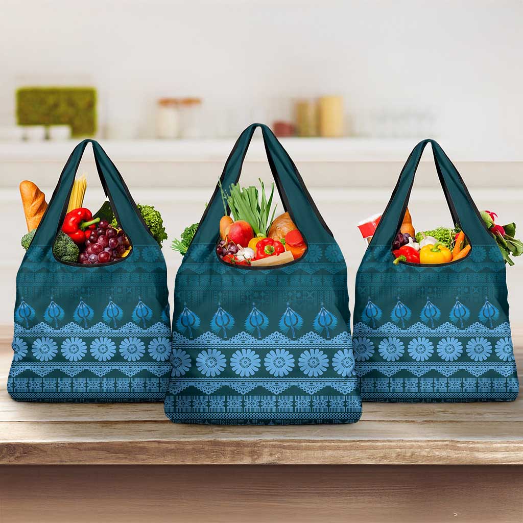 Bula Fiji Iri ni Meke Grocery Bag Karakarawa Fijian Masi LT14 3-pack One Size Blue - Polynesian Pride