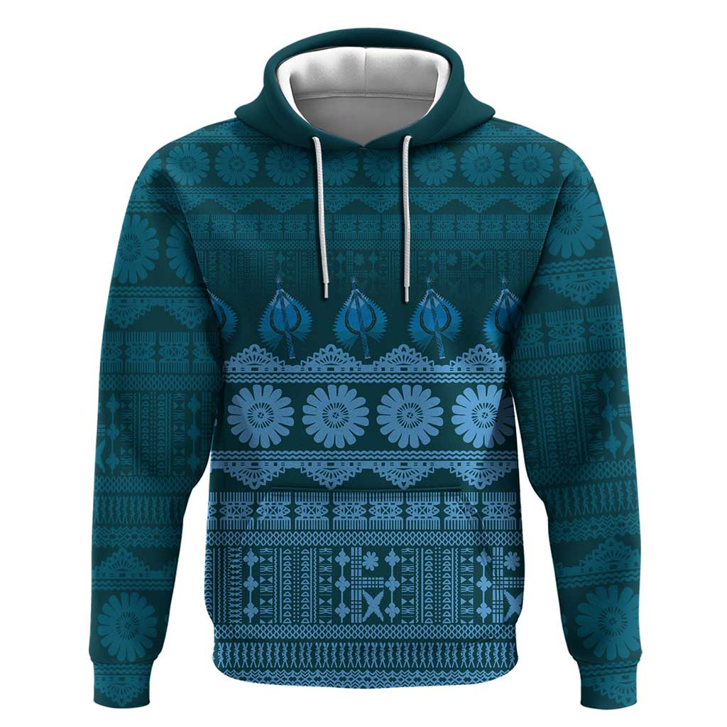Bula Fiji Iri ni Meke Hoodie Karakarawa Fijian Masi LT14 Pullover Hoodie Blue - Polynesian Pride