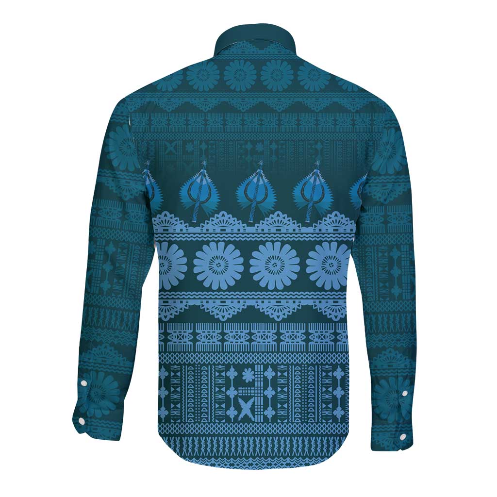 Bula Fiji Iri ni Meke Long Sleeve Button Shirt Karakarawa Fijian Masi LT14 - Polynesian Pride