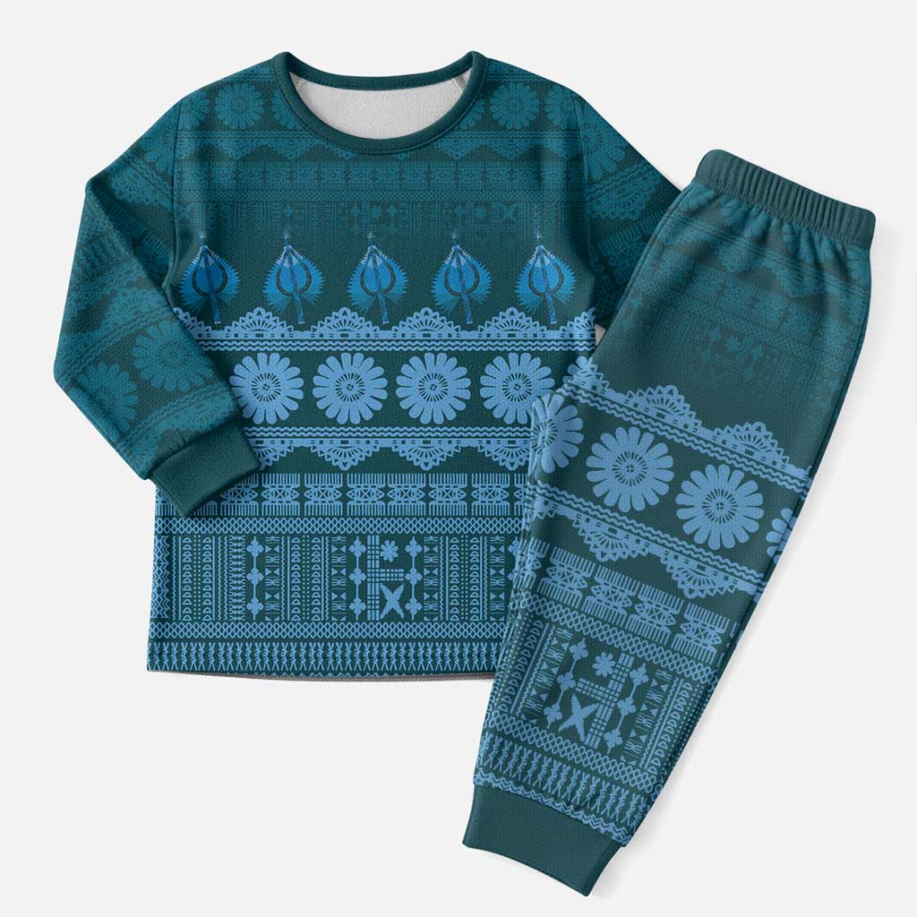 Bula Fiji Iri ni Meke Christmas Pajama Set Karakarawa Fijian Masi LT14 Men Blue - Polynesian Pride