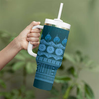 Bula Fiji Iri ni Meke Tumbler With Handle Karakarawa Fijian Masi LT14 - Polynesian Pride