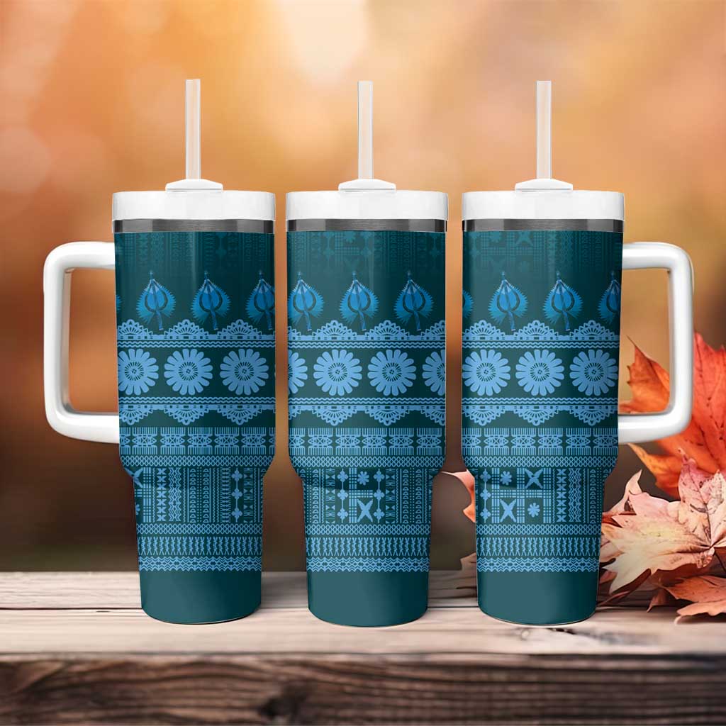 Bula Fiji Iri ni Meke Tumbler With Handle Karakarawa Fijian Masi LT14 - Polynesian Pride