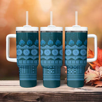 Bula Fiji Iri ni Meke Tumbler With Handle Karakarawa Fijian Masi LT14 - Polynesian Pride
