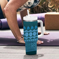 Bula Fiji Iri ni Meke Tumbler With Handle Karakarawa Fijian Masi LT14 - Polynesian Pride