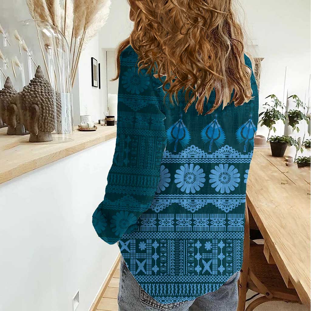 Bula Fiji Iri ni Meke Women Casual Shirt Karakarawa Fijian Masi - Polynesian Pride