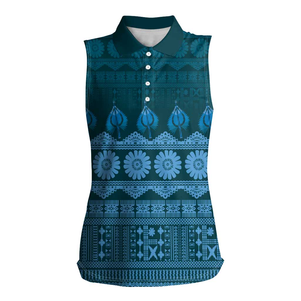 Bula Fiji Iri ni Meke Women Sleeveless Polo Shirt Karakarawa Fijian Masi - Polynesian Pride