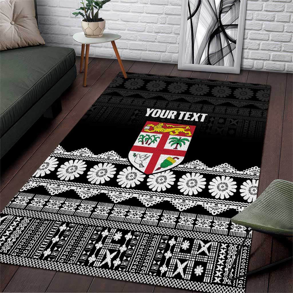 Fiji Tapa Rugby Custom Area Rug Go Fijiana LT14 Black - Polynesian Pride