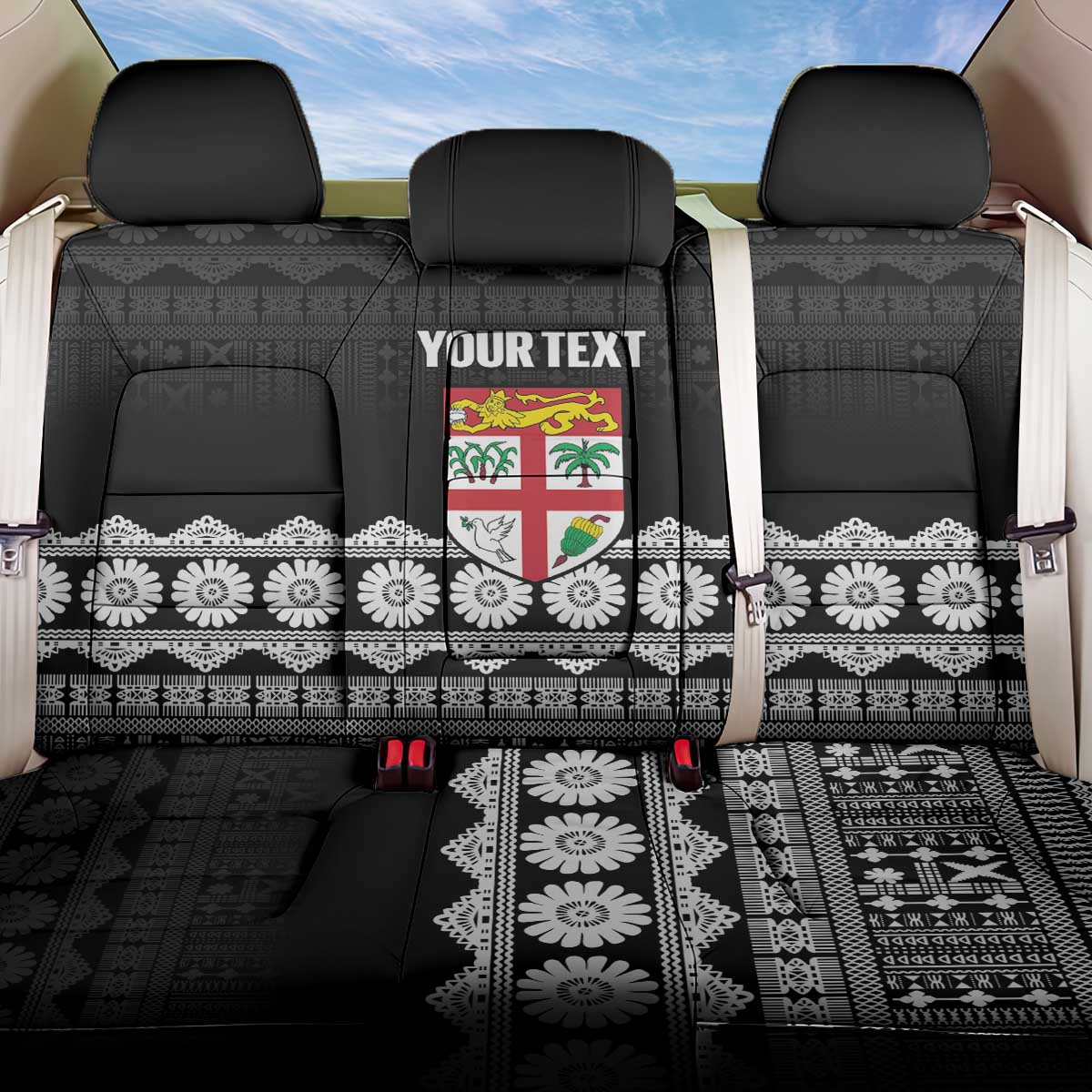 Fiji Tapa Rugby Custom Back Car Seat Cover Go Fijiana LT14 One Size Black - Polynesian Pride