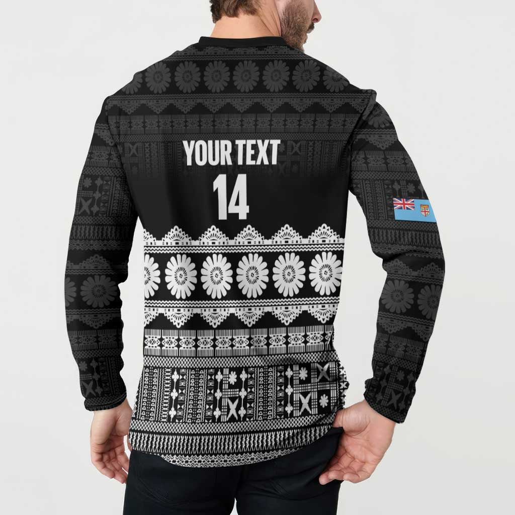 Fiji Tapa Rugby Custom Button Sweatshirt Go Fijiana - Polynesian Pride