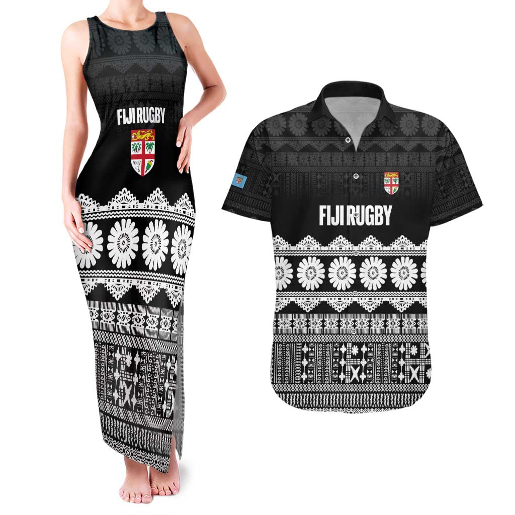 Fiji Tapa Rugby Custom Couples Matching Tank Maxi Dress and Hawaiian Shirt Go Fijiana - Polynesian Pride