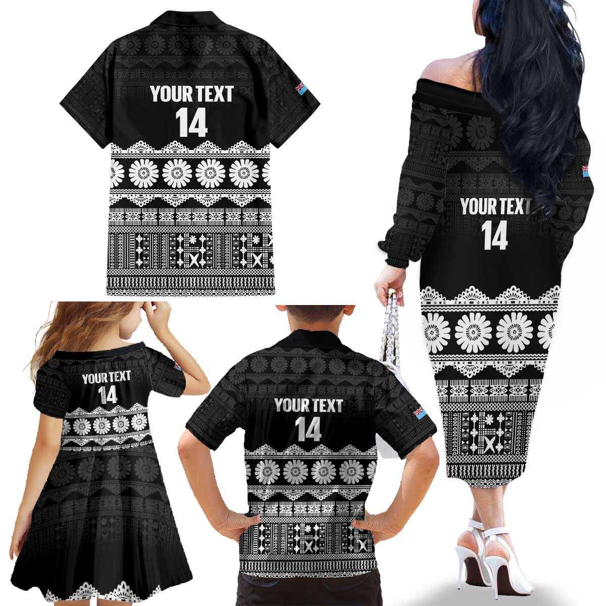 Fiji Tapa Rugby Custom Family Matching Off The Shoulder Long Sleeve Dress and Hawaiian Shirt Go Fijiana - Polynesian Pride