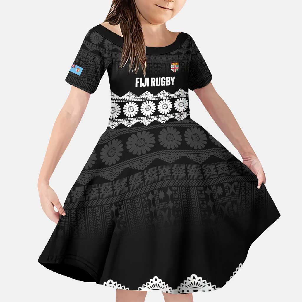 Fiji Tapa Rugby Custom Family Matching Short Sleeve Bodycon Dress and Hawaiian Shirt Go Fijiana - Polynesian Pride
