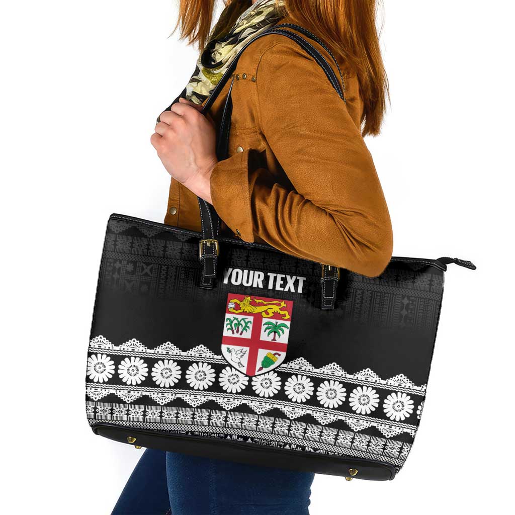 Fiji Tapa Rugby Custom Leather Tote Bag Go Fijiana - Polynesian Pride