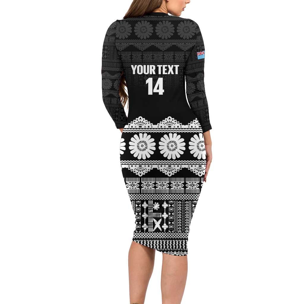 Fiji Tapa Rugby Custom Long Sleeve Bodycon Dress Go Fijiana - Polynesian Pride