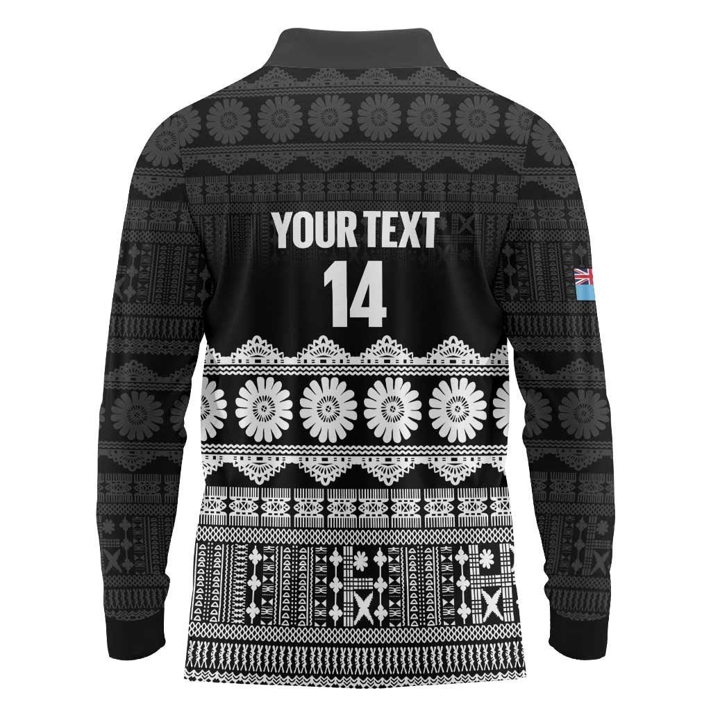 Fiji Tapa Rugby Custom Long Sleeve Polo Shirt Go Fijiana - Polynesian Pride