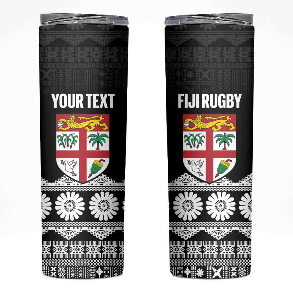 Fiji Tapa Rugby Custom Skinny Tumbler Go Fijiana LT14 Black - Polynesian Pride