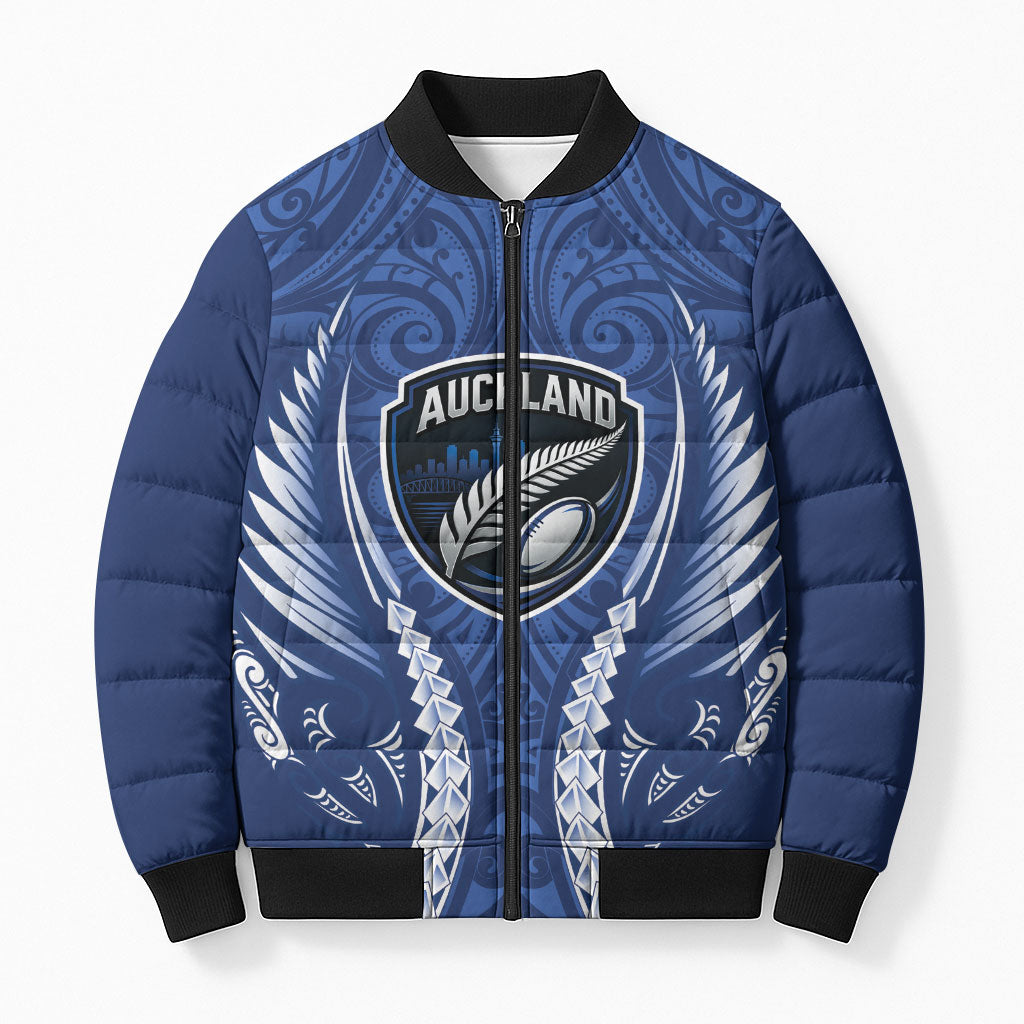 Auckland 2026 Rugby Custom Bomber Puffer Jacket NZ Maori Silver Fern