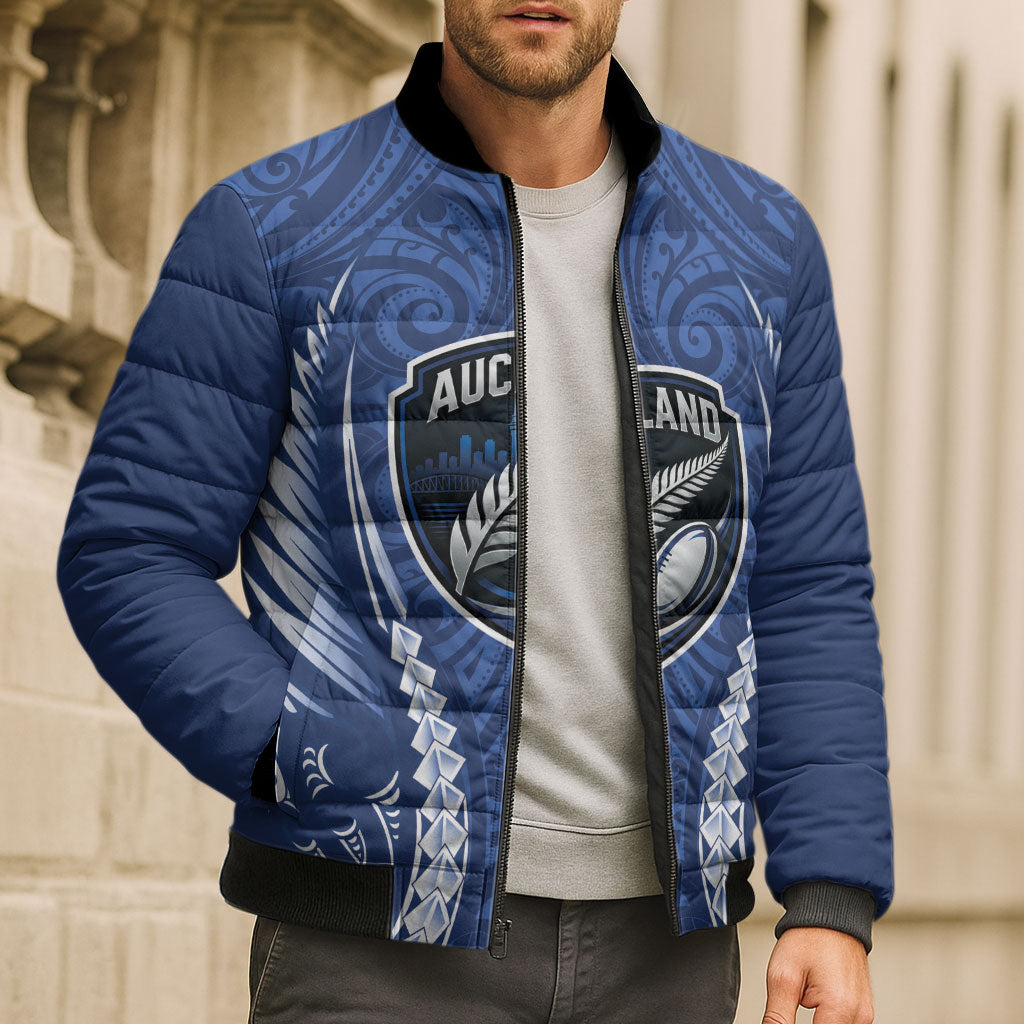 Auckland 2026 Rugby Custom Bomber Puffer Jacket NZ Maori Silver Fern