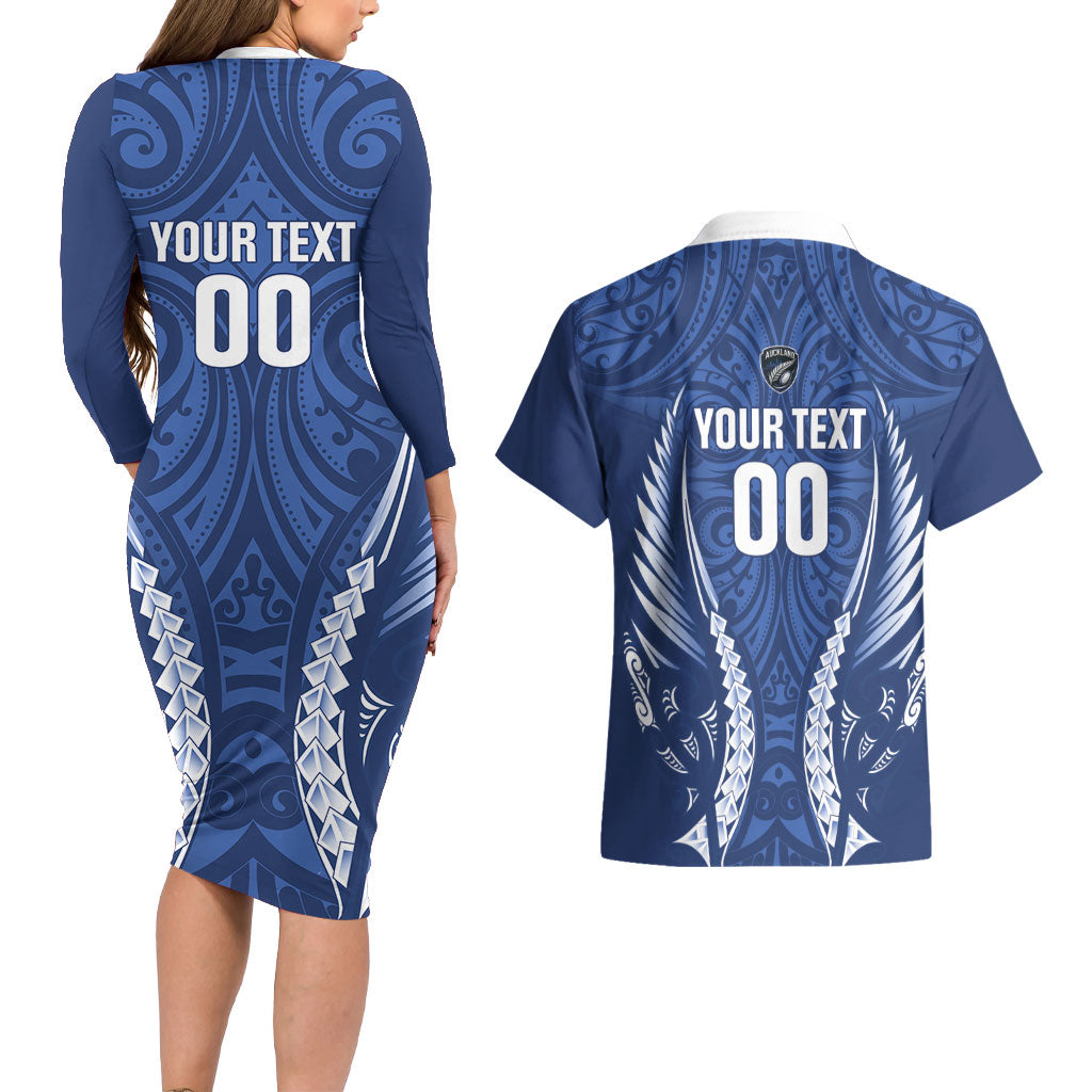 Auckland 2026 Rugby Custom Couples Matching Long Sleeve Bodycon Dress and Hawaiian Shirt NZ Maori Silver Fern LT14 - Polynesian Pride