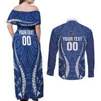 Auckland 2026 Rugby Custom Couples Matching Off Shoulder Maxi Dress and Long Sleeve Button Shirt NZ Maori Silver Fern LT14 - Polynesian Pride