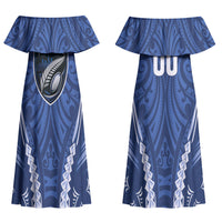 Auckland 2026 Rugby Custom Couples Matching Off Shoulder Maxi Dress and Long Sleeve Button Shirt NZ Maori Silver Fern LT14 - Polynesian Pride