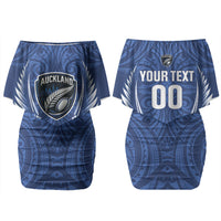 Auckland 2026 Rugby Custom Couples Matching Off Shoulder Short Dress and Long Sleeve Button Shirt NZ Maori Silver Fern LT14 - Polynesian Pride