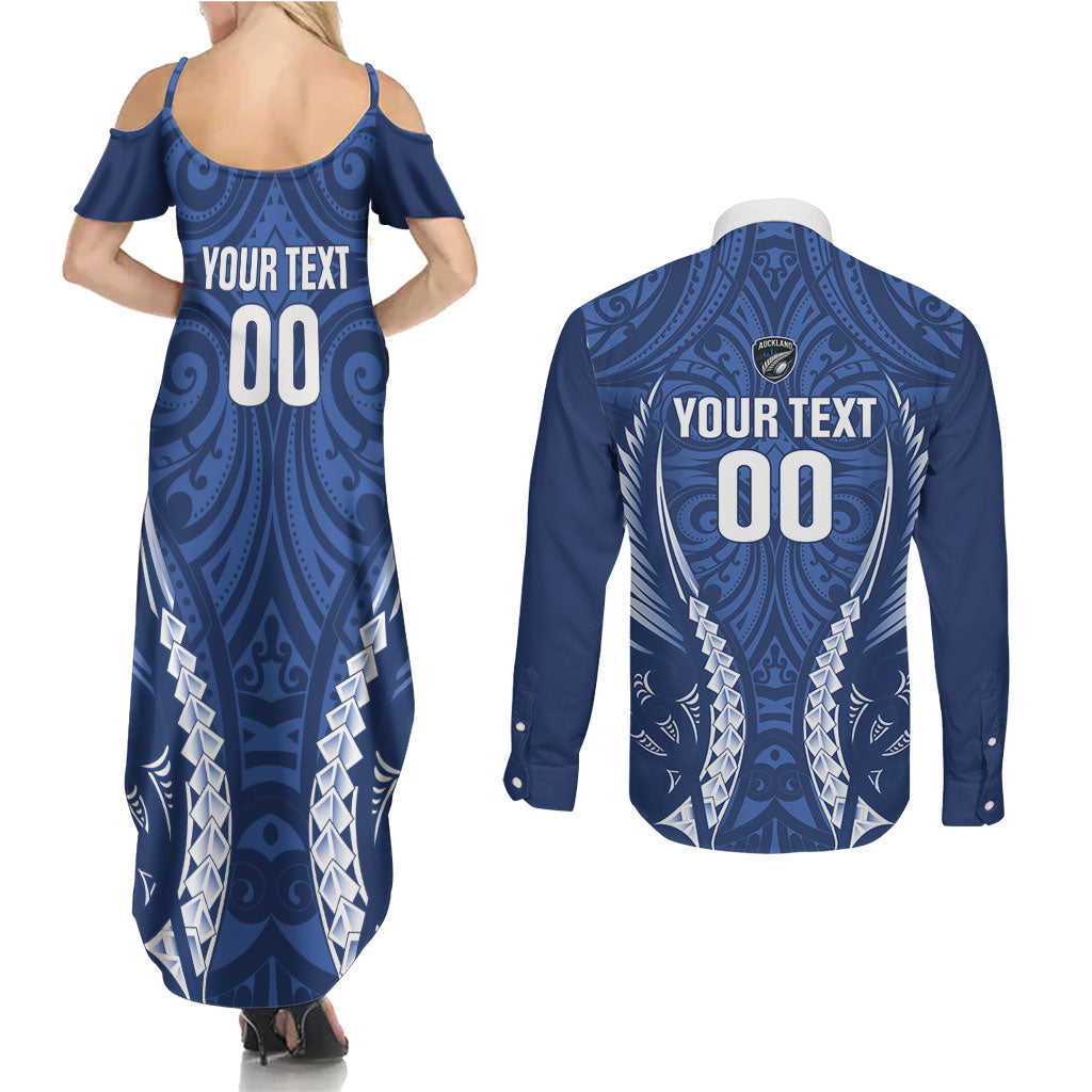 Auckland 2026 Rugby Custom Couples Matching Summer Maxi Dress and Long Sleeve Button Shirt NZ Maori Silver Fern LT14 - Polynesian Pride