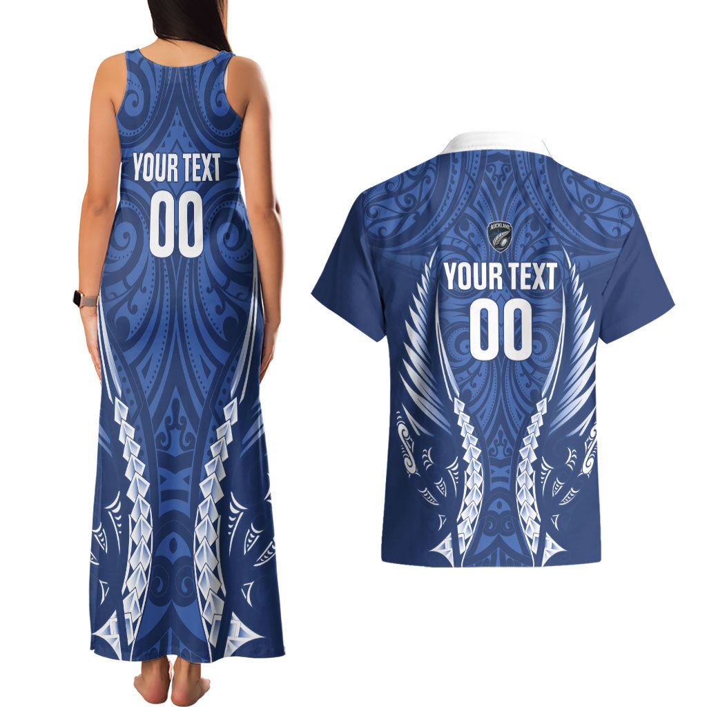 Auckland 2026 Rugby Custom Couples Matching Tank Maxi Dress and Hawaiian Shirt NZ Maori Silver Fern LT14 - Polynesian Pride