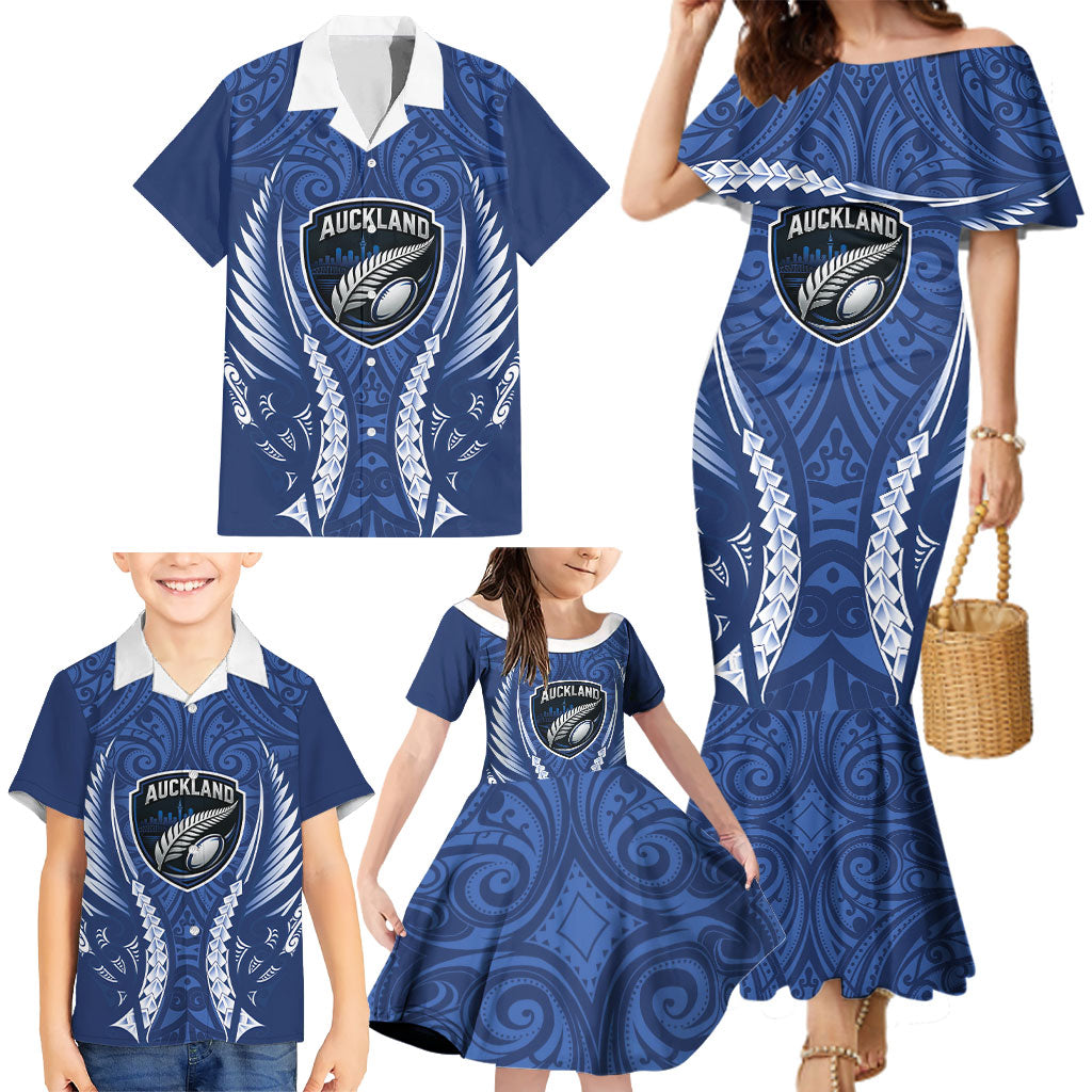 Auckland 2026 Rugby Custom Family Matching Mermaid Dress and Hawaiian Shirt NZ Maori Silver Fern LT14 - Polynesian Pride