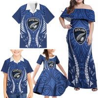 Auckland 2026 Rugby Custom Family Matching Off Shoulder Maxi Dress and Hawaiian Shirt NZ Maori Silver Fern LT14 - Polynesian Pride
