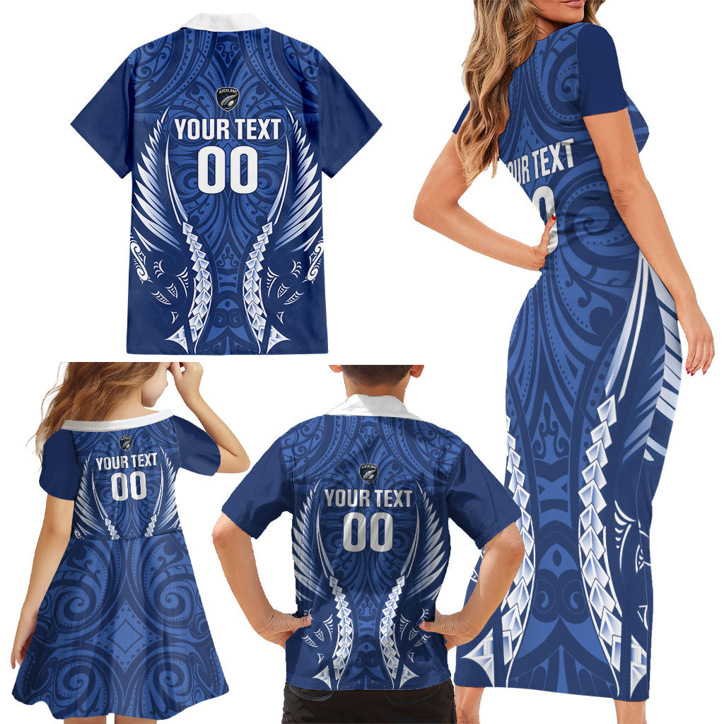 Auckland 2026 Rugby Custom Family Matching Short Sleeve Bodycon Dress and Hawaiian Shirt NZ Maori Silver Fern LT14 - Polynesian Pride