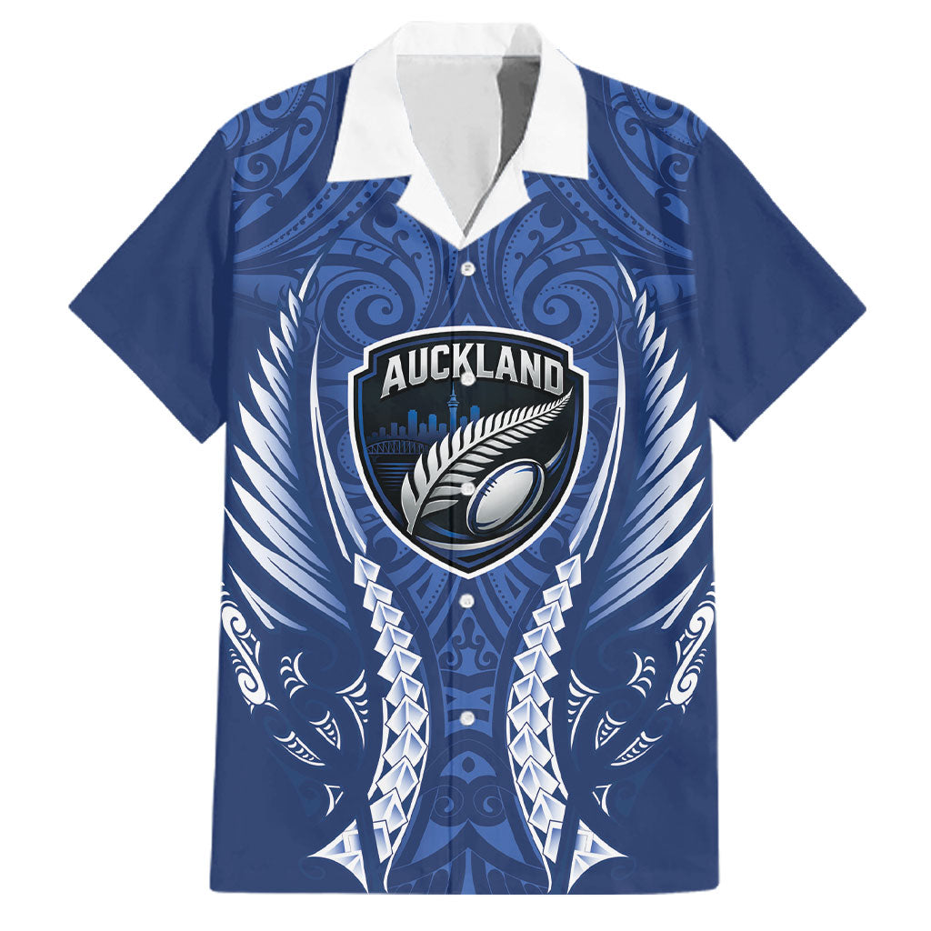 Auckland 2026 Rugby Custom Family Matching Summer Maxi Dress and Hawaiian Shirt NZ Maori Silver Fern LT14 Dad's Shirt - Short Sleeve Blue - Polynesian Pride