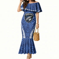 Auckland 2026 Rugby Custom Mermaid Dress NZ Maori Silver Fern LT14 Women Blue - Polynesian Pride