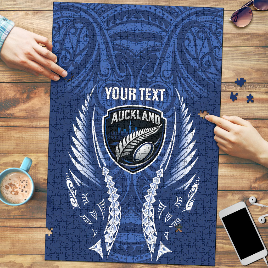 Auckland 2026 Rugby Custom Puzzle NZ Maori Silver Fern LT14 Blue - Polynesian Pride