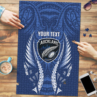 Auckland 2026 Rugby Custom Puzzle NZ Maori Silver Fern LT14 Blue - Polynesian Pride