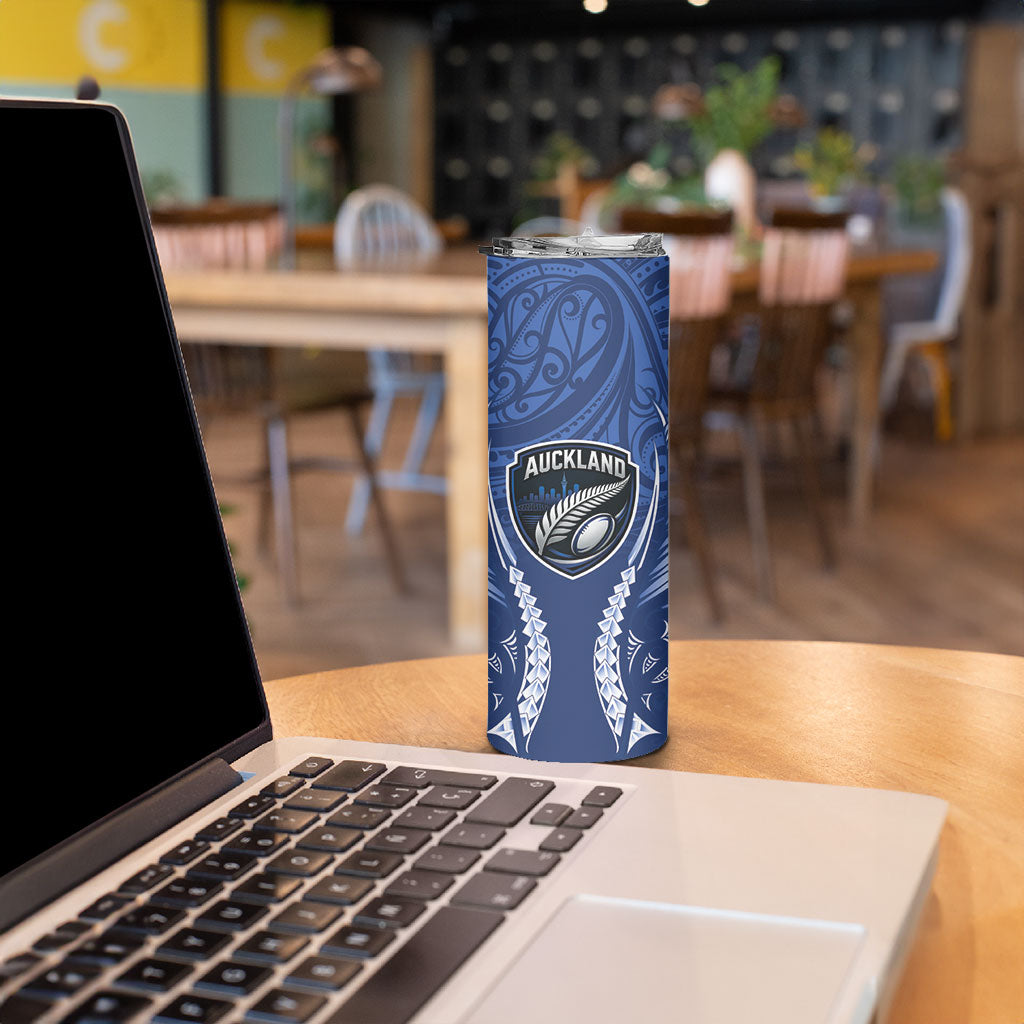 Auckland 2026 Rugby Custom Skinny Tumbler NZ Maori Silver Fern