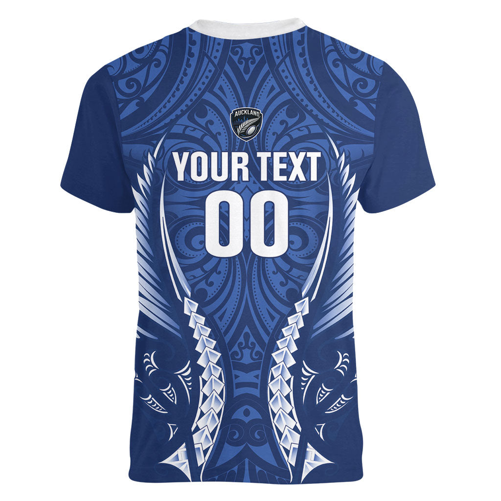 Auckland 2026 Rugby Custom Women V-Neck T-Shirt NZ Maori Silver Fern LT14 - Polynesian Pride