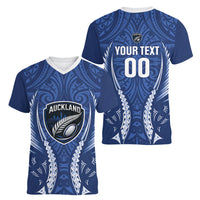 Auckland 2026 Rugby Custom Women V-Neck T-Shirt NZ Maori Silver Fern LT14 - Polynesian Pride