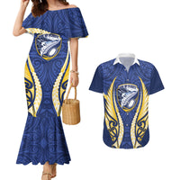 Bay of Plenty 2026 Rugby Custom Couples Matching Mermaid Dress and Hawaiian Shirt NZ Maori Silver Fern LT14 Blue - Polynesian Pride