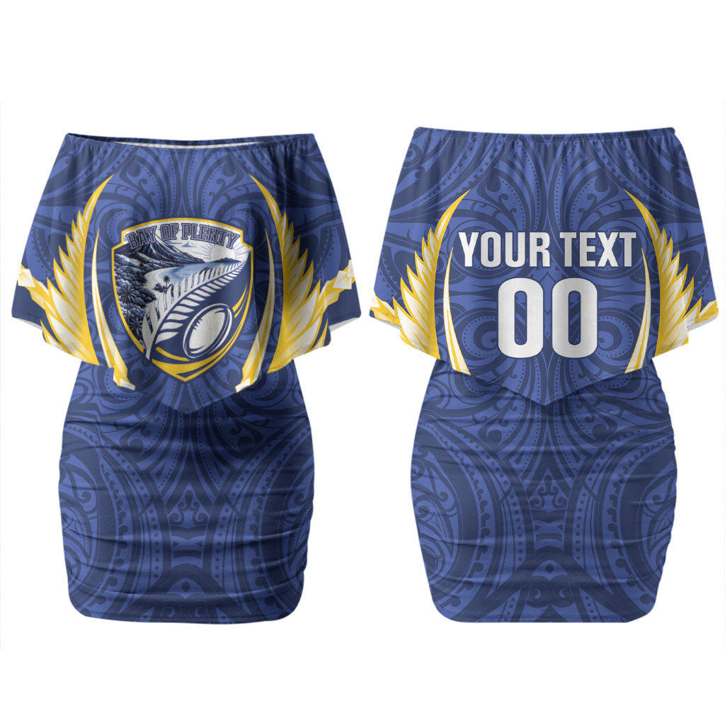 Bay of Plenty 2026 Rugby Custom Couples Matching Off Shoulder Short Dress and Long Sleeve Button Shirt NZ Maori Silver Fern LT14 - Polynesian Pride