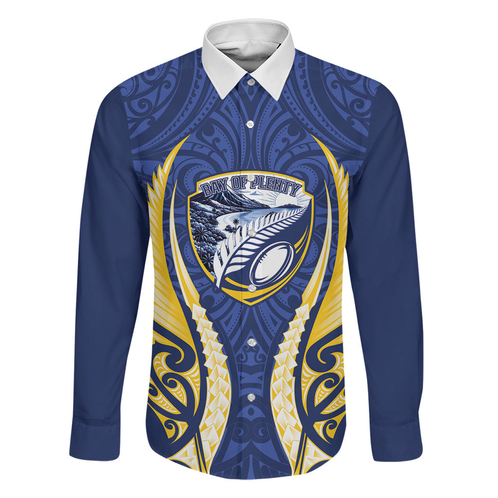 Bay of Plenty 2026 Rugby Custom Family Matching Mermaid Dress and Hawaiian Shirt NZ Maori Silver Fern LT14 Dad's Shirt - Long Sleeve Blue - Polynesian Pride