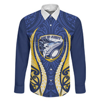 Bay of Plenty 2026 Rugby Custom Family Matching Off Shoulder Short Dress and Hawaiian Shirt NZ Maori Silver Fern LT14 Dad's Shirt - Long Sleeve Blue - Polynesian Pride