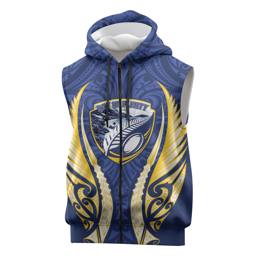 Bay of Plenty 2026 Rugby Custom Sleeveless Zip Hoodie NZ Maori Silver Fern LT14 Blue - Polynesian Pride